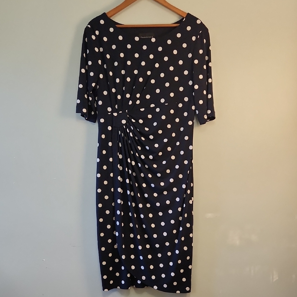 Connected Apparel Polka Dot Ruched Sheath Dress – Classic & Flattering Fit